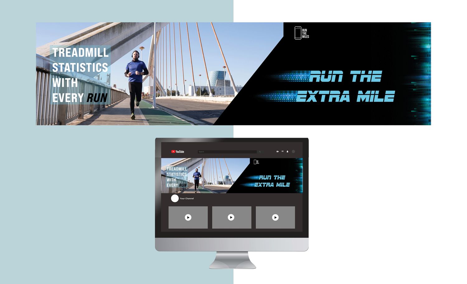 A fitness app interface showing a treadmill workout tracking screen with motivational text overlay.