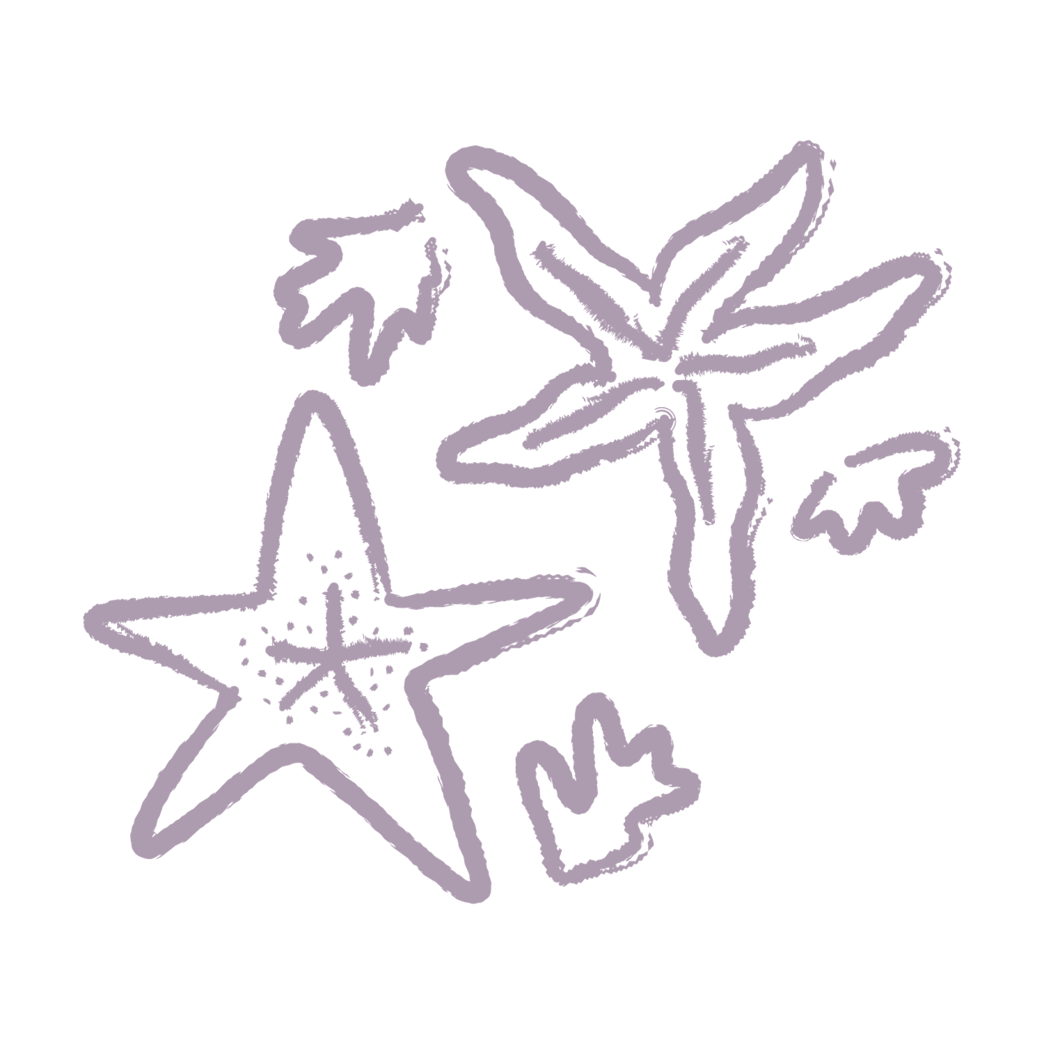 Delicate leaf and star design elements in light purple create a decorative repeating border pattern.