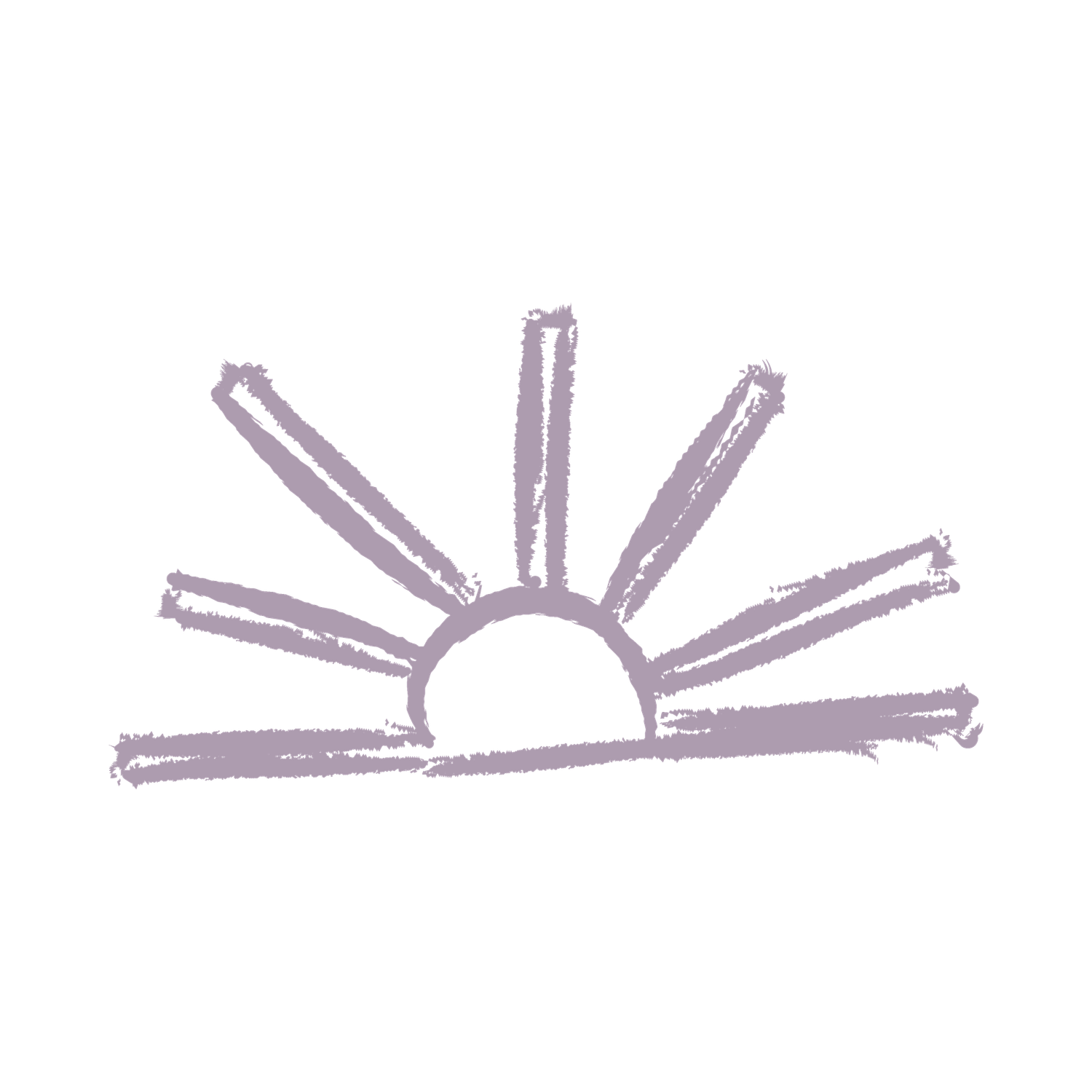 Hand drawn minimalist sunrise or sunset illustration with radiating lines in pale purple color.