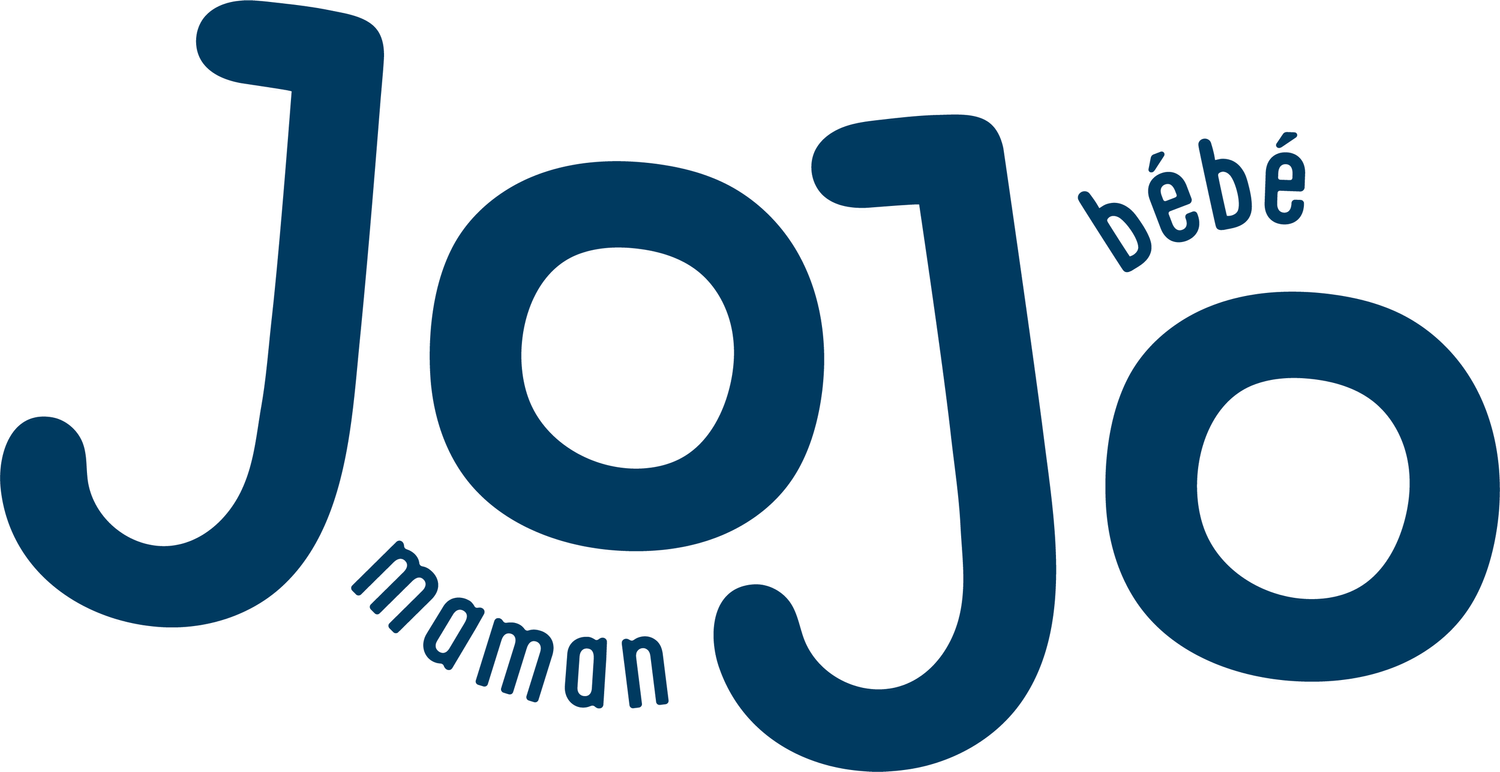 Navy blue logo design for JoJo with 'maman bébé' text in French.  Branding photography, Devon