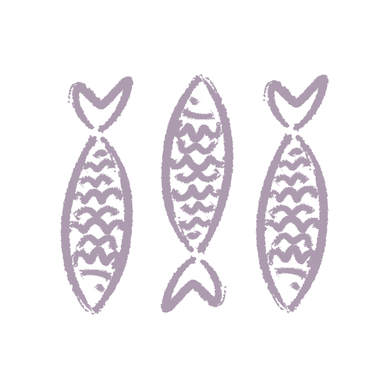 Row of decorative purple fish icons with abstract scale patterns arranged in a horizontal line.