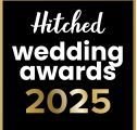 Hitched Wedding Awards 2025 logo design with gold and black text on dark background.