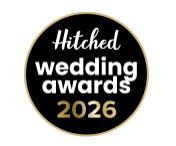 A row of wedding vendor badges and awards from Hitched and other organizations.