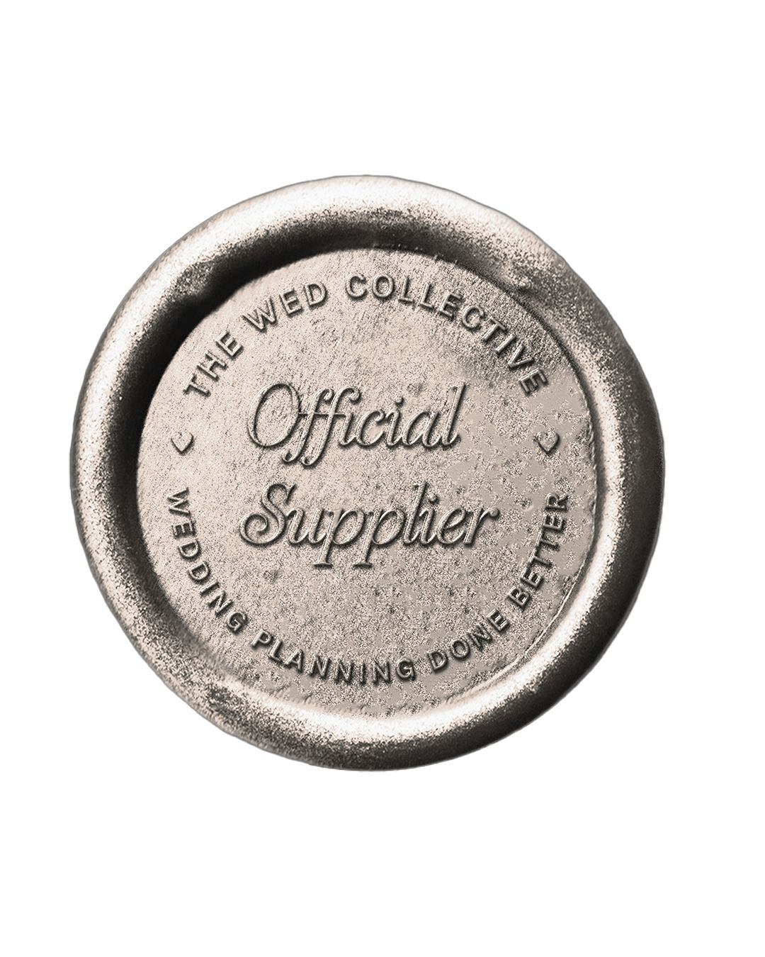 Antique oval wax seal stamps showing official supplier and collection markings in metallic silver finish.