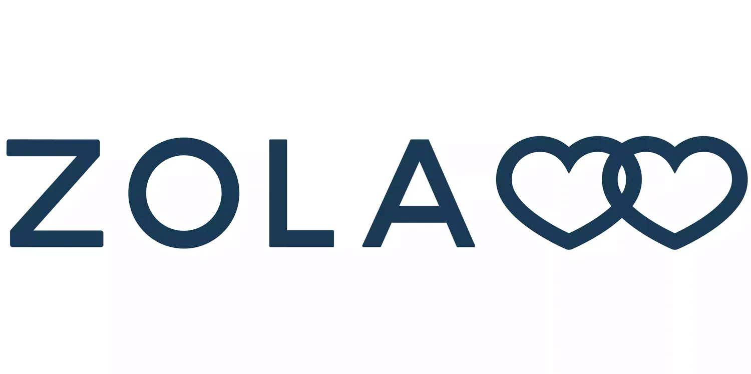 Zola brand logo with interlocking hearts design.