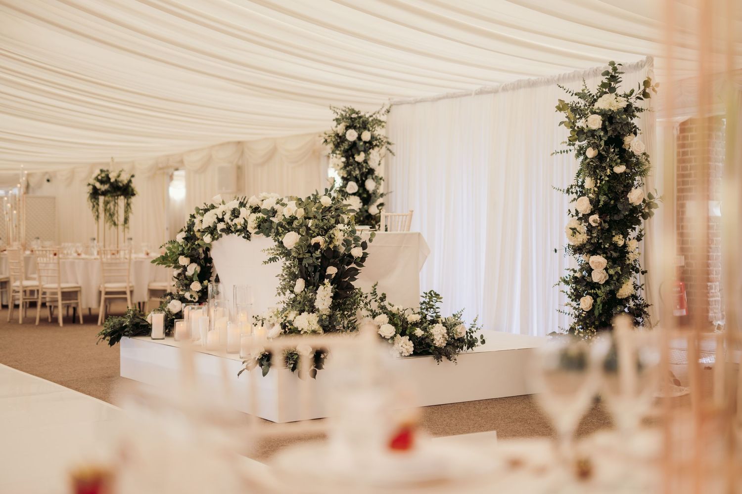 Luxury wedding reception at North Mymms Park with grand interiors and opulent decor