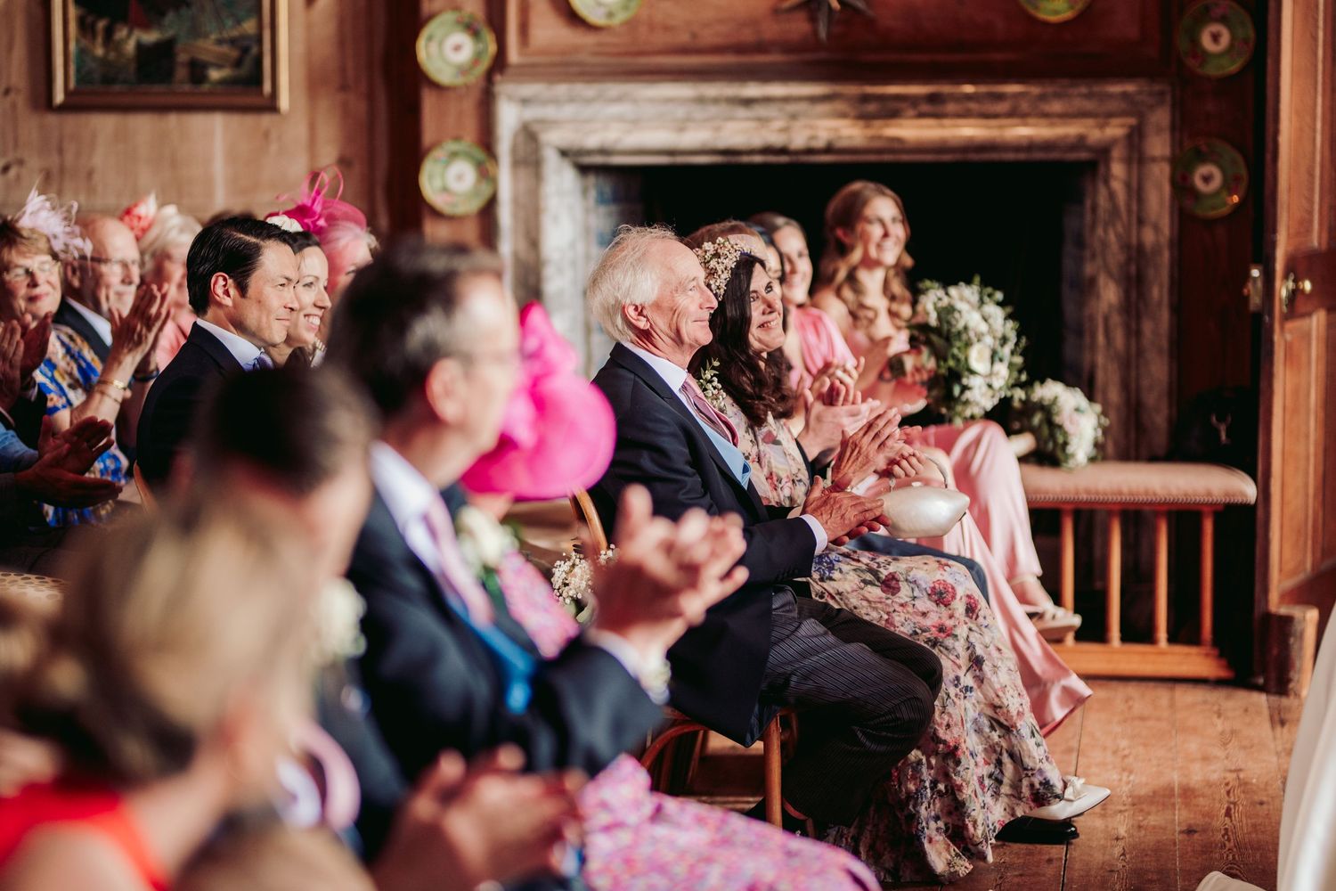 Glemham Hall Wedding Venue in Suffolk Countrysid Exchange Vows in Glemham Hall's Great HallTable Setup in Marquee with Pastel Flowers