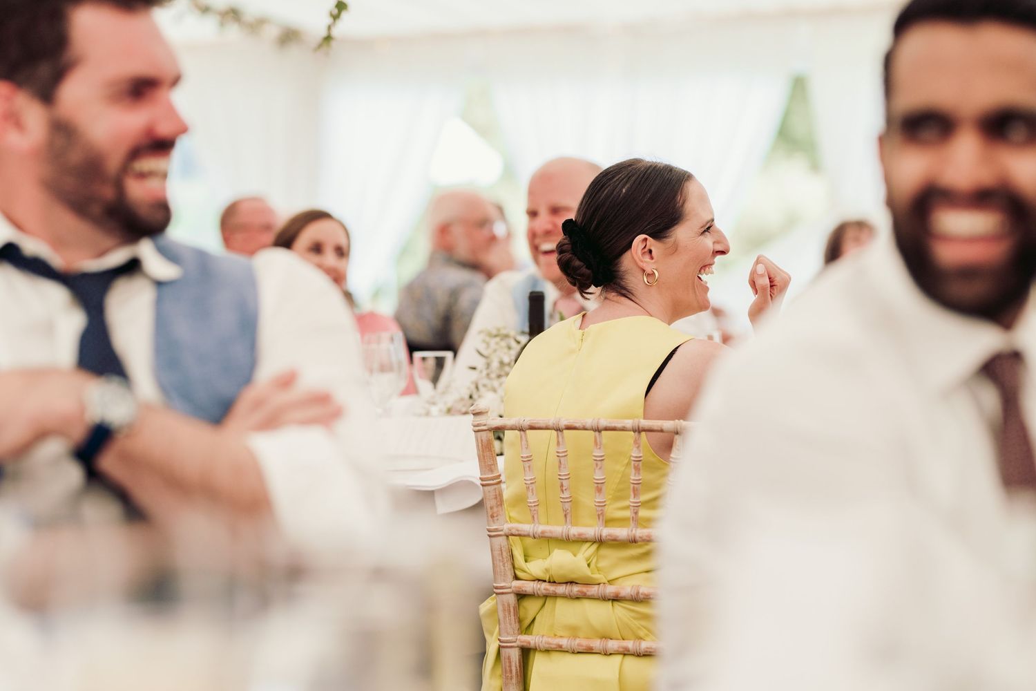 Glemham Hall Wedding Venue in Suffolk Countrysid Exchange Vows in Glemham Hall's Great HallTable Setup in Marquee with Pastel Flowers