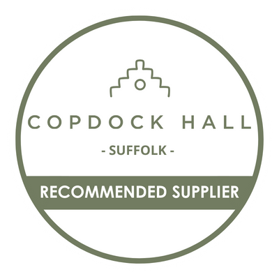 Copdock Hall Suffolk recommended supplier logo in sage green circular design.