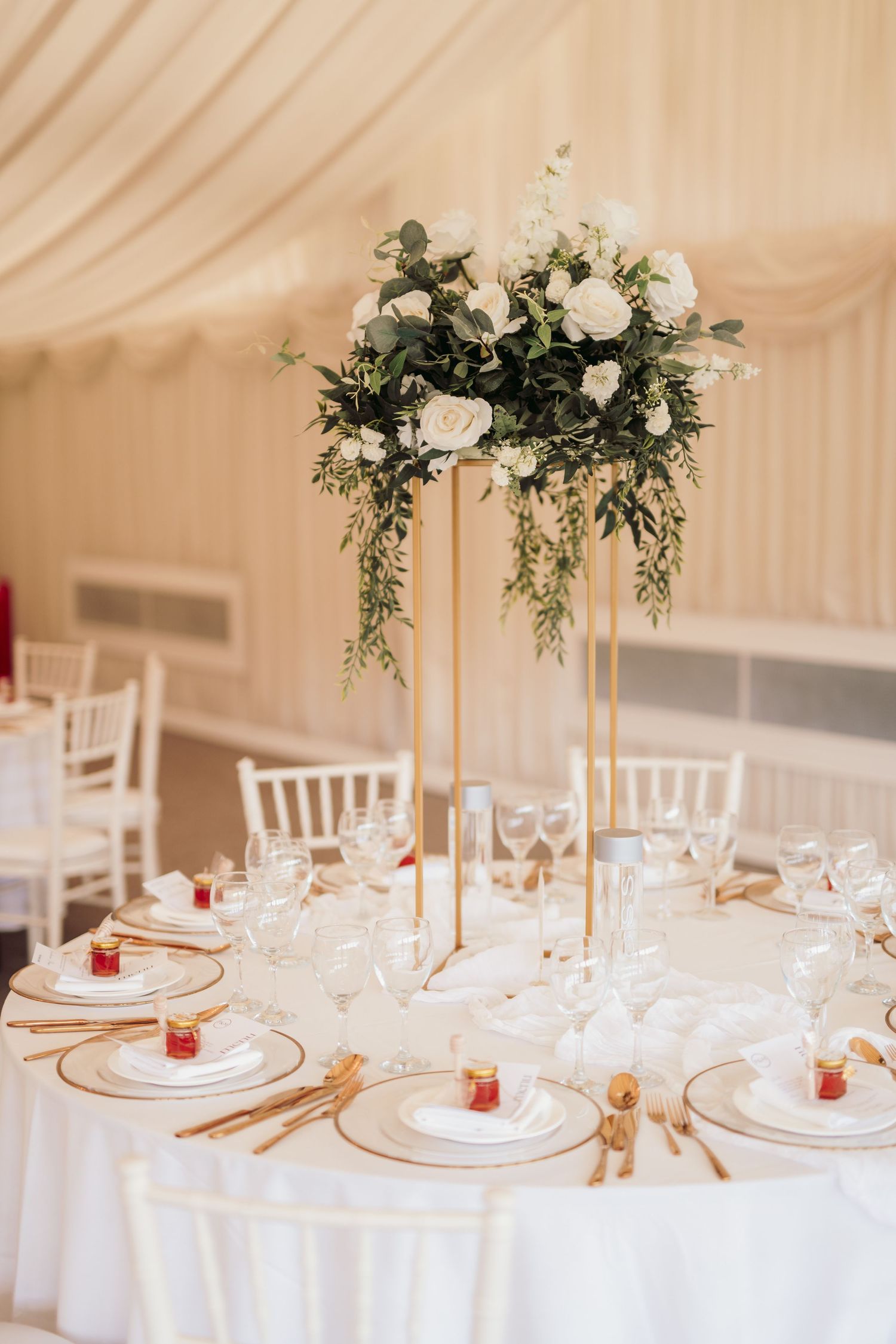 Luxury wedding reception at North Mymms Park with grand interiors and opulent decor
