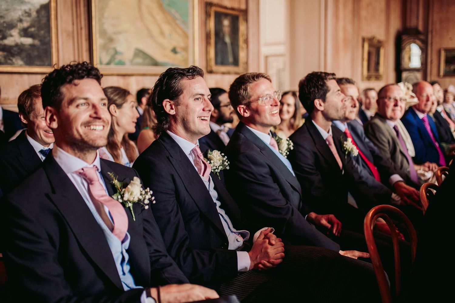Glemham Hall Wedding Venue in Suffolk Countrysid Exchange Vows in Glemham Hall's Great HallTable Setup in Marquee with Pastel Flowers