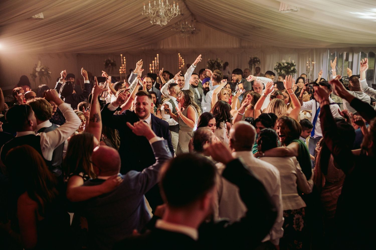 Luxury wedding reception at North Mymms Park with grand interiors and opulent decor