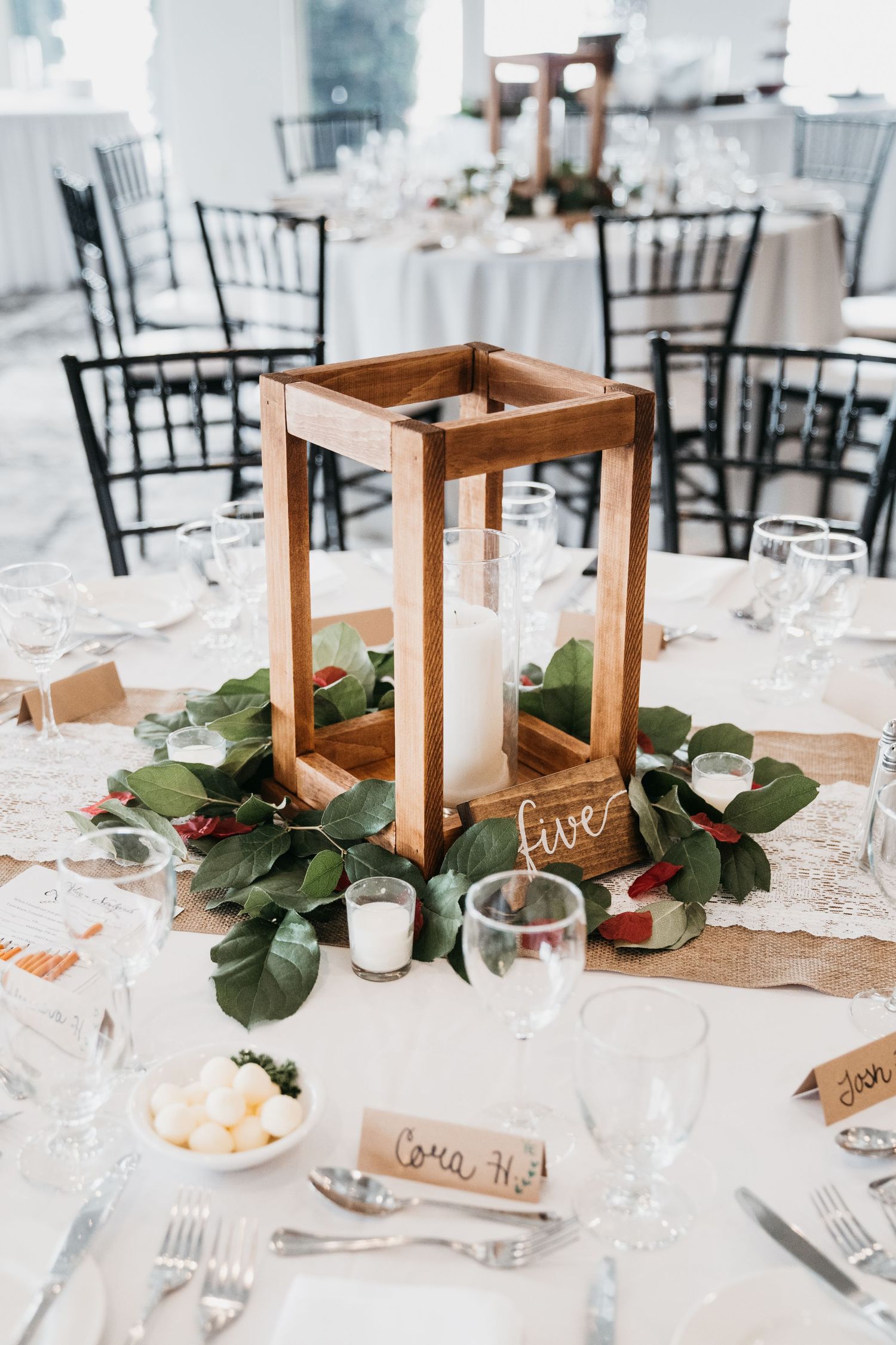 Bespoke table details at a winter wedding in Barrie Ontario