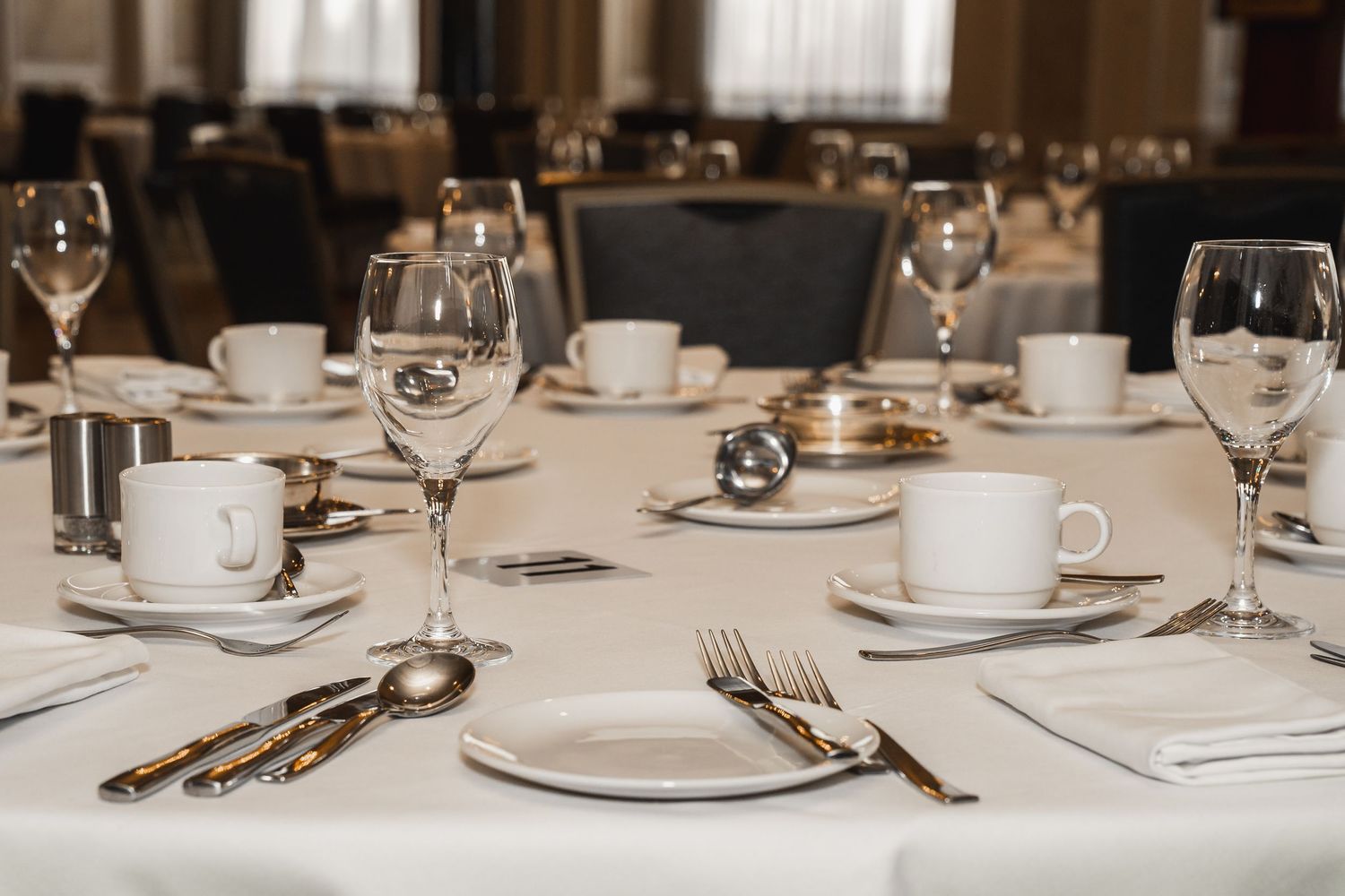 Set table at a NPSIA end-of-year gala at the Fairmont Chateau Laurier Hotel in Ottawa Ontario.