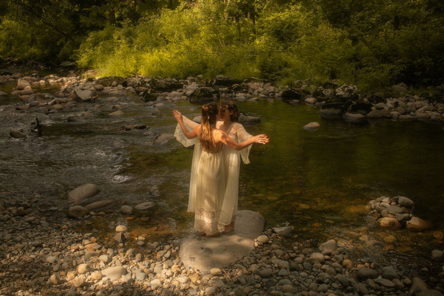 Women in long white flowing dresses, storytelling session, LGBTQ+ friendly photographer, BC photographer