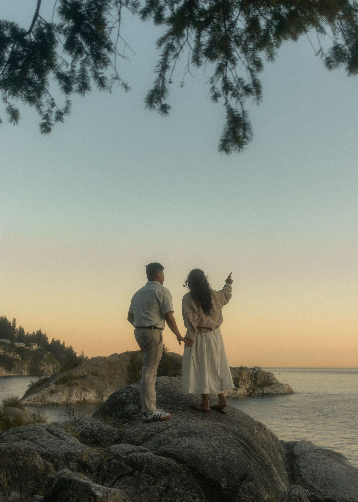 Engagement session, couple at sunset
