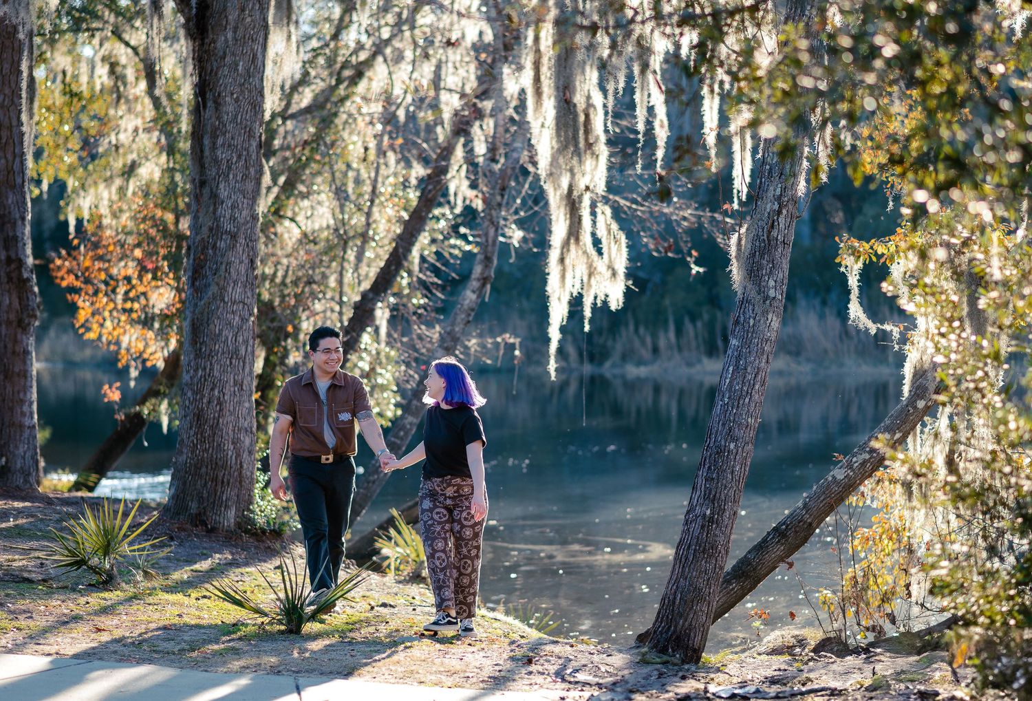 Golden hour portraits on the Ashley River Blue Trail docks. Natural light couples photography in Summerville, SC.