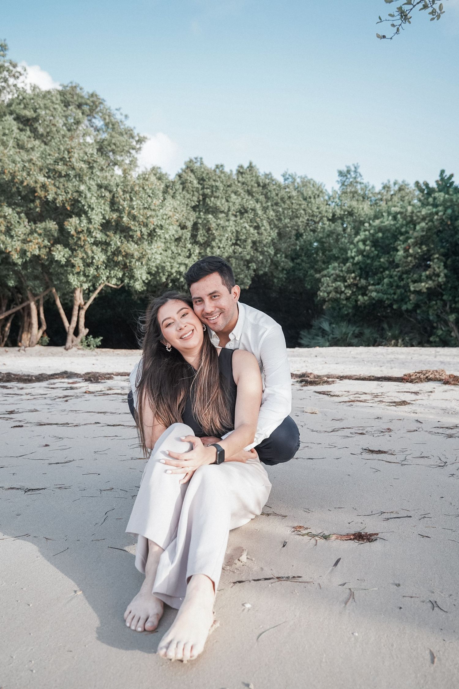 Beach engagement session in South Florida for Save the Date photos, natural light couple photography