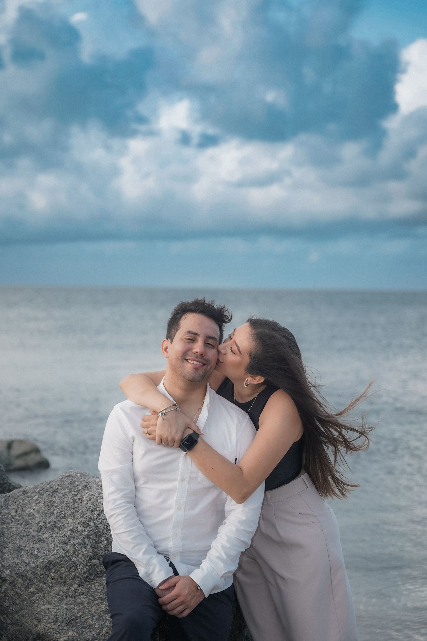 Beach engagement session in South Florida for Save the Date photos, natural light couple photography