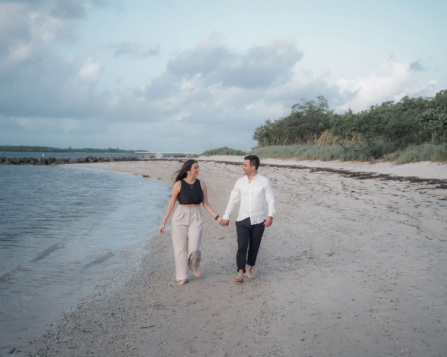 Beach engagement session in South Florida for Save the Date photos, natural light couple photography