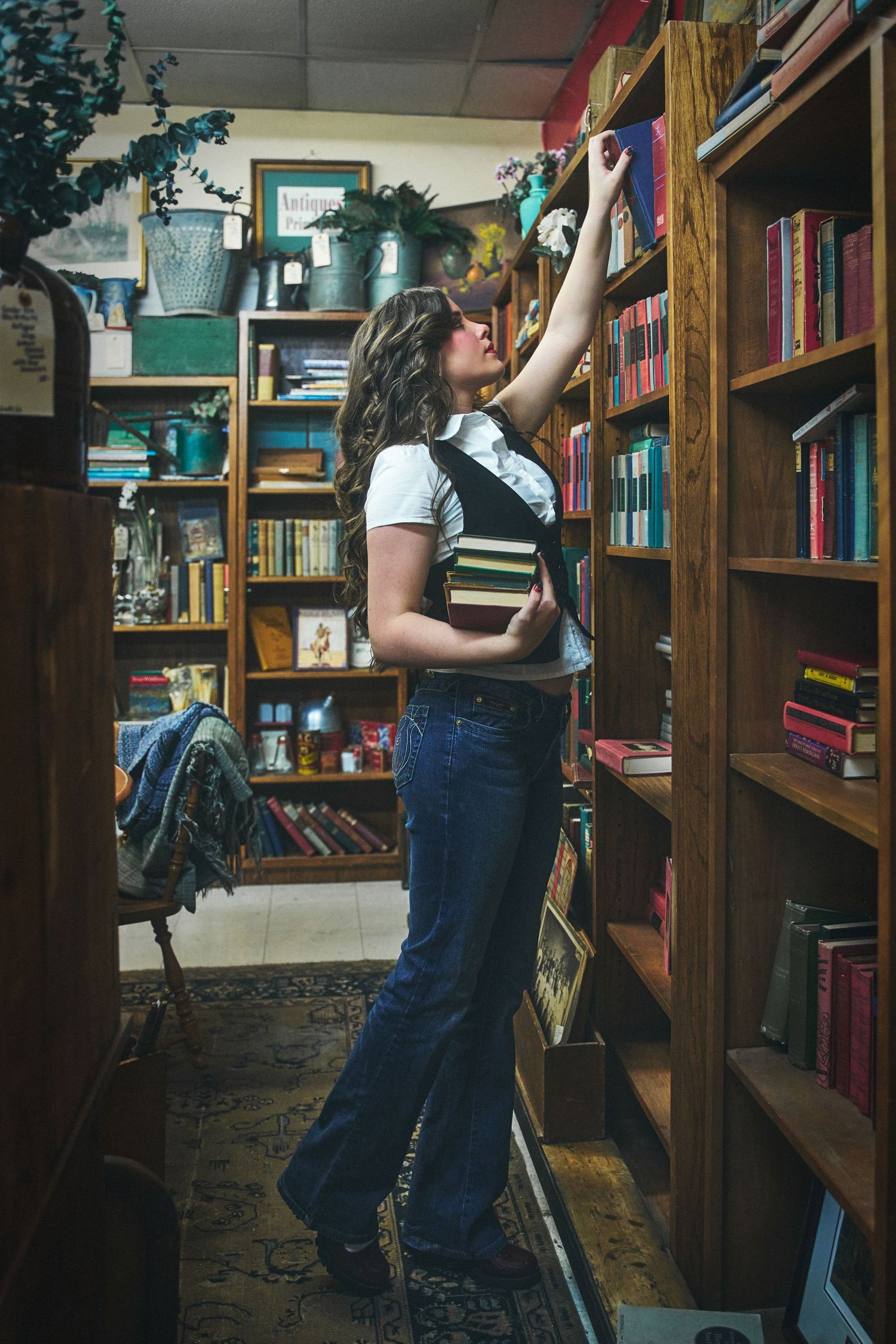 Antique senior session or bookstore