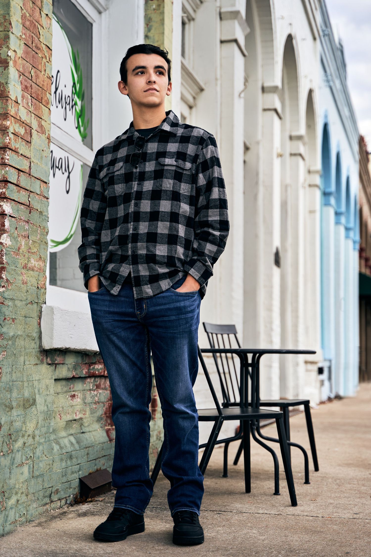Boy senior downtown Hutto Texas