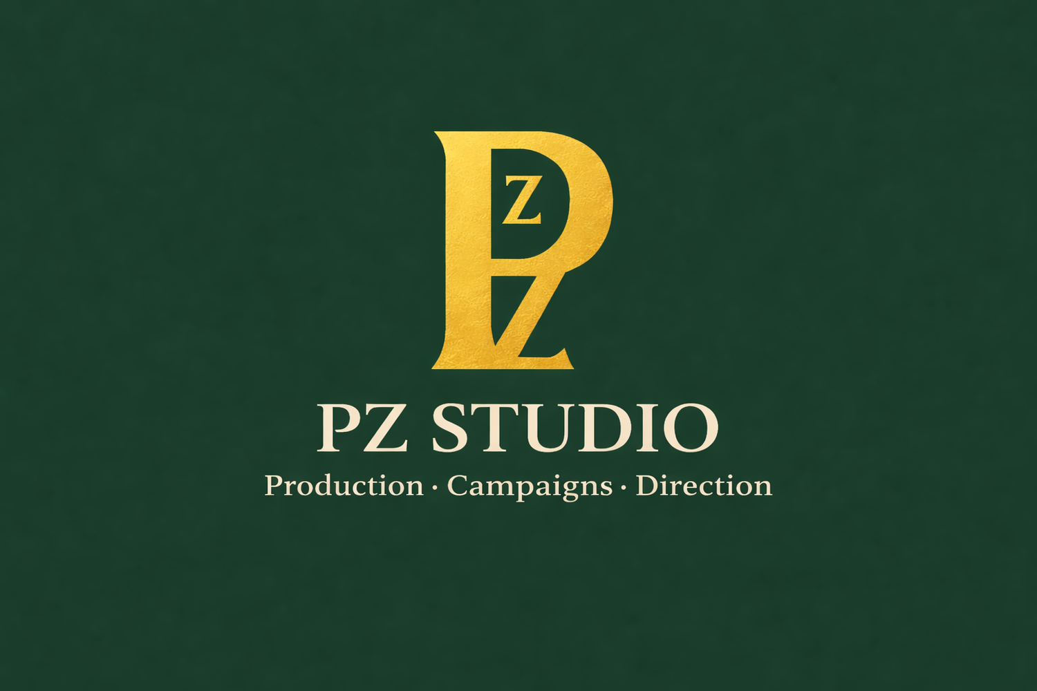 Professional green and gold PZ Studio branding logo design displayed on a dark background.