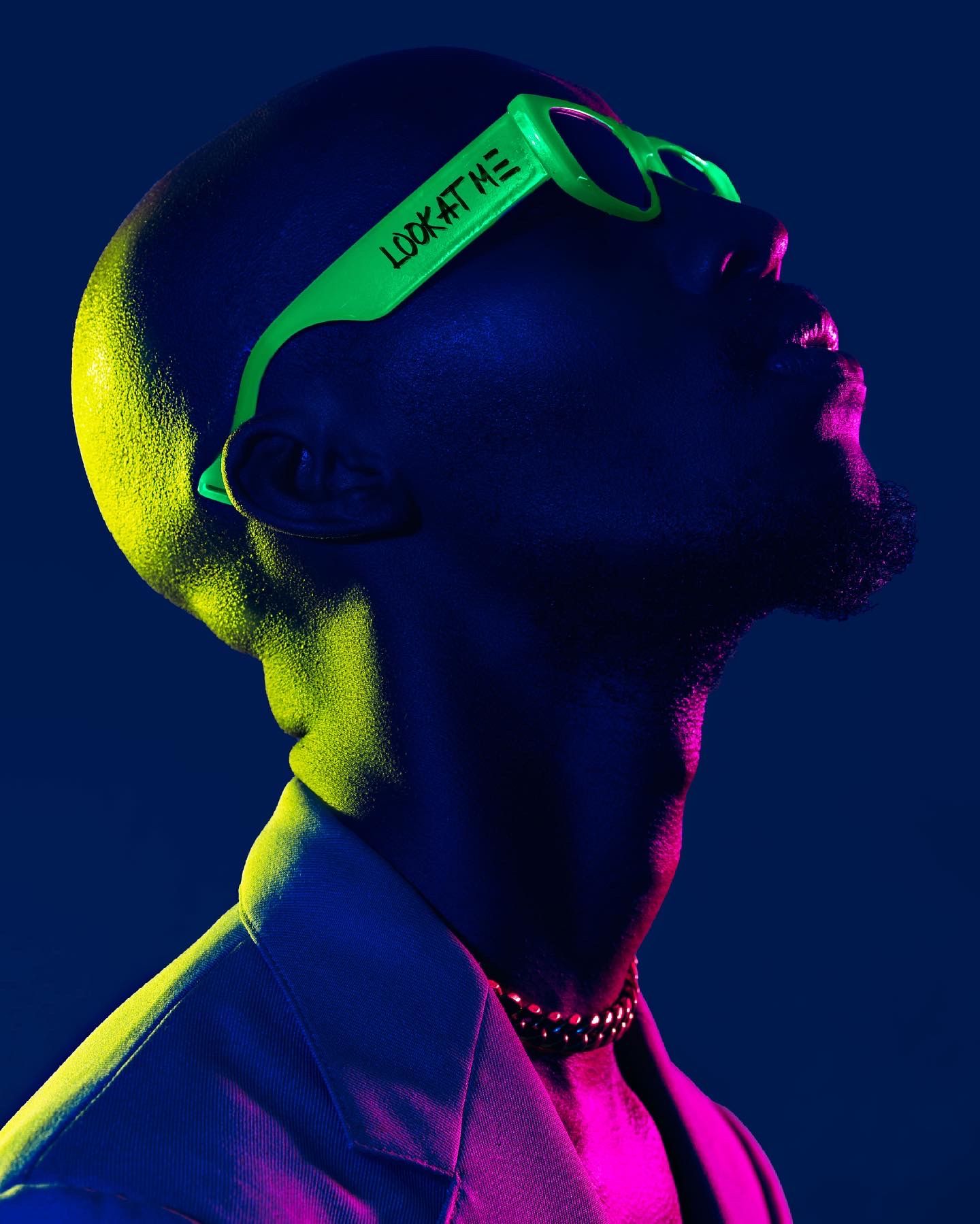 Stylized portrait series featuring neon lighting effects in green, pink and blue tones. PZ STUDIO VISUALS Jonathan Kalema