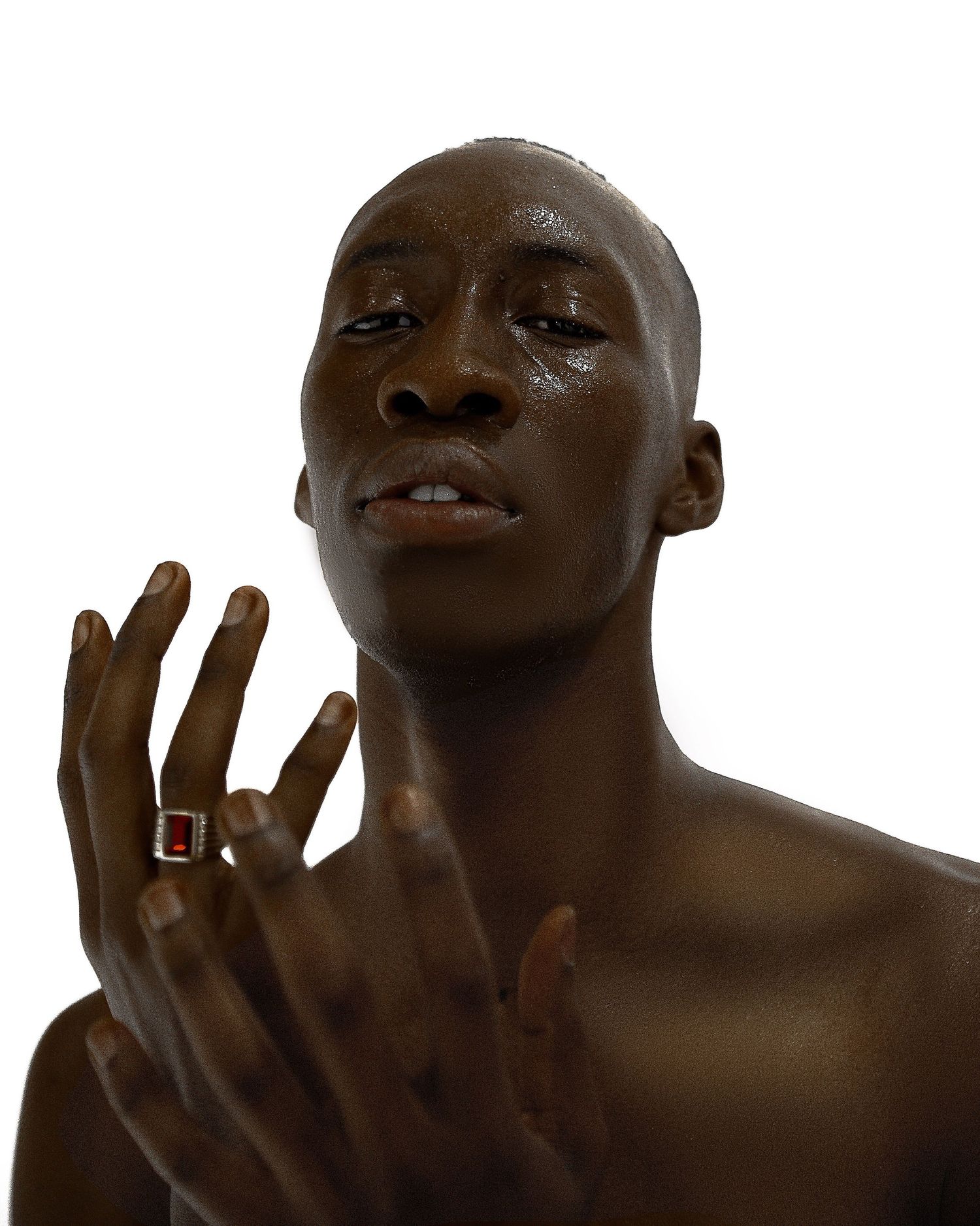 Minimalist beauty portraits showcasing natural skin tones and graceful hand gestures against light background. PZ STUDIO VISUALS