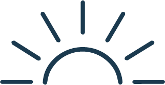 Minimalist line drawing of sun rays in navy blue on white background.