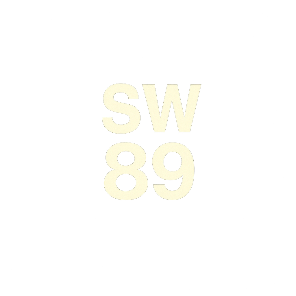 SW89 logo in bold cream lettering on a black background.