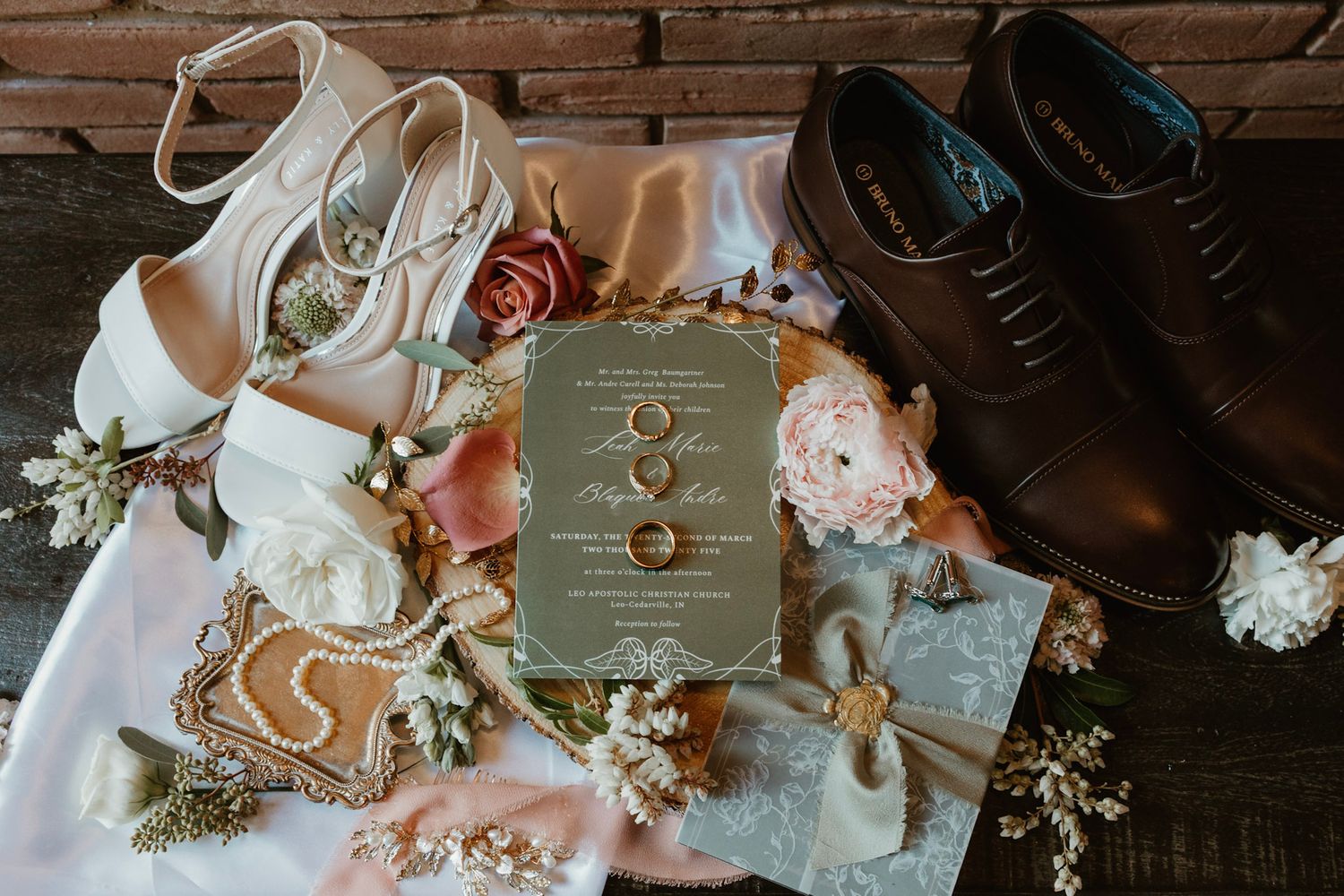 Invitation suite and wedding details from an Indiana wedding in March.