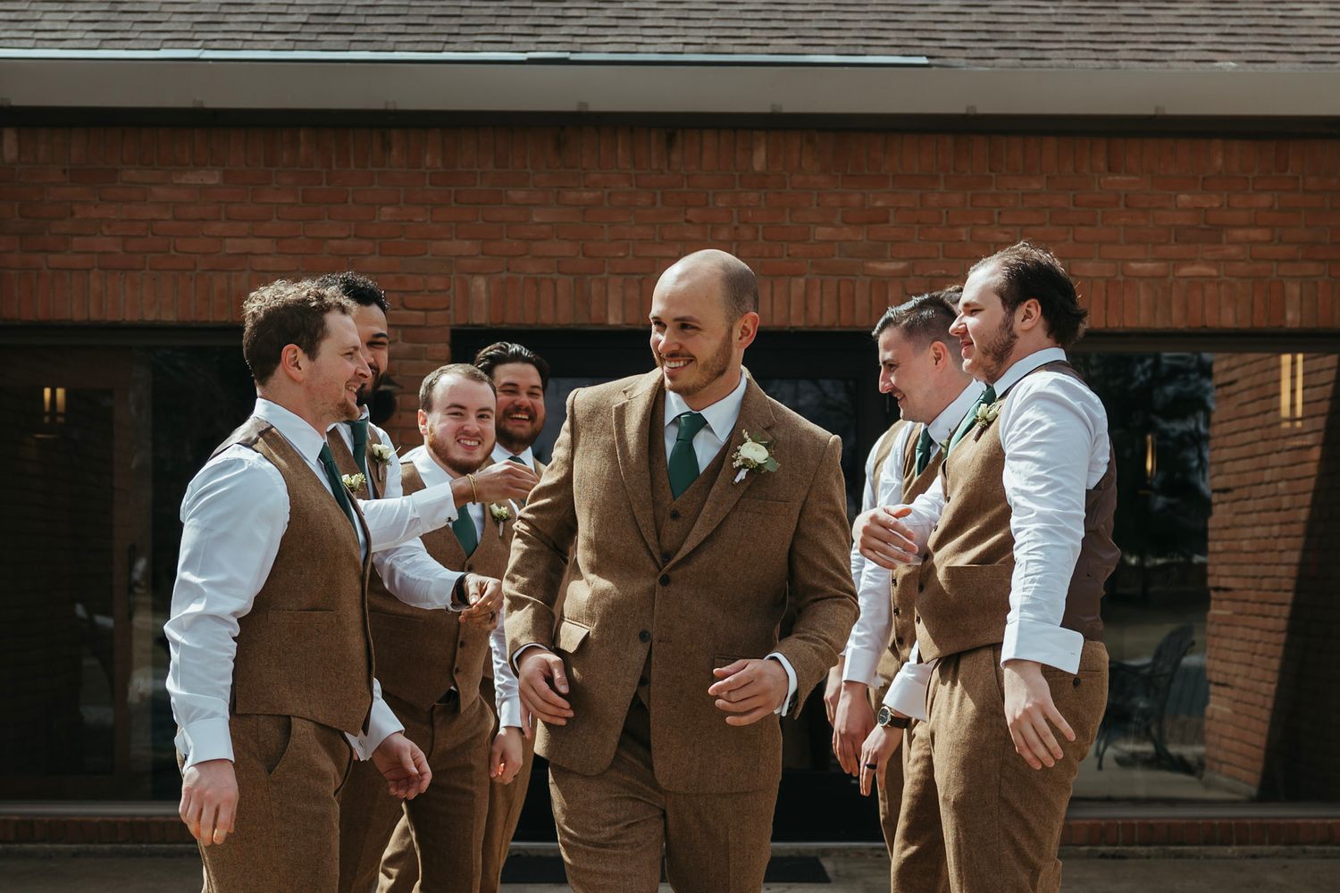 Candid moment of the groom during an Indiana wedding in March.