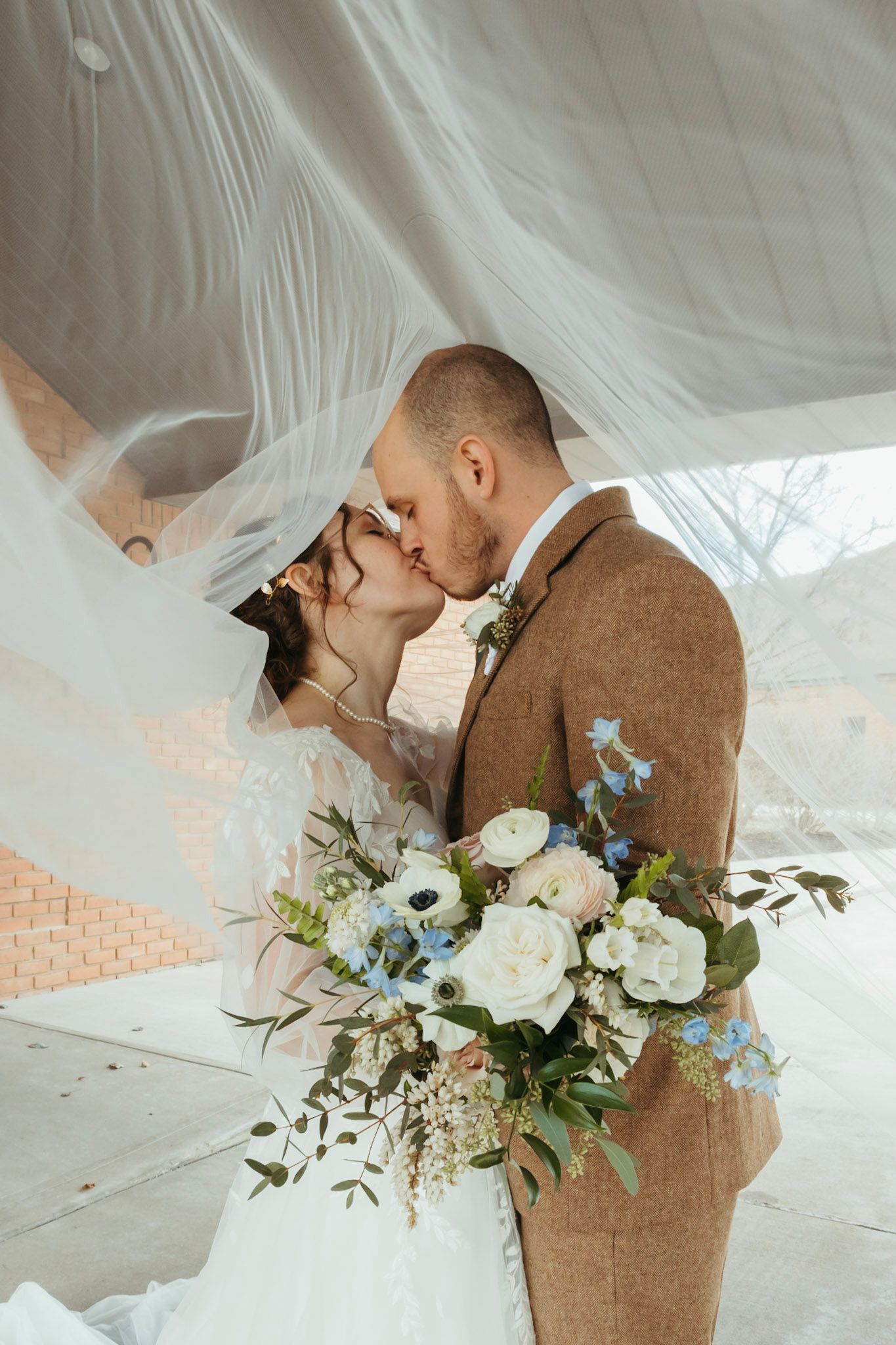 Romantic wedding portraits of a couple in Indiana in March, captured in a candid, timeless style.