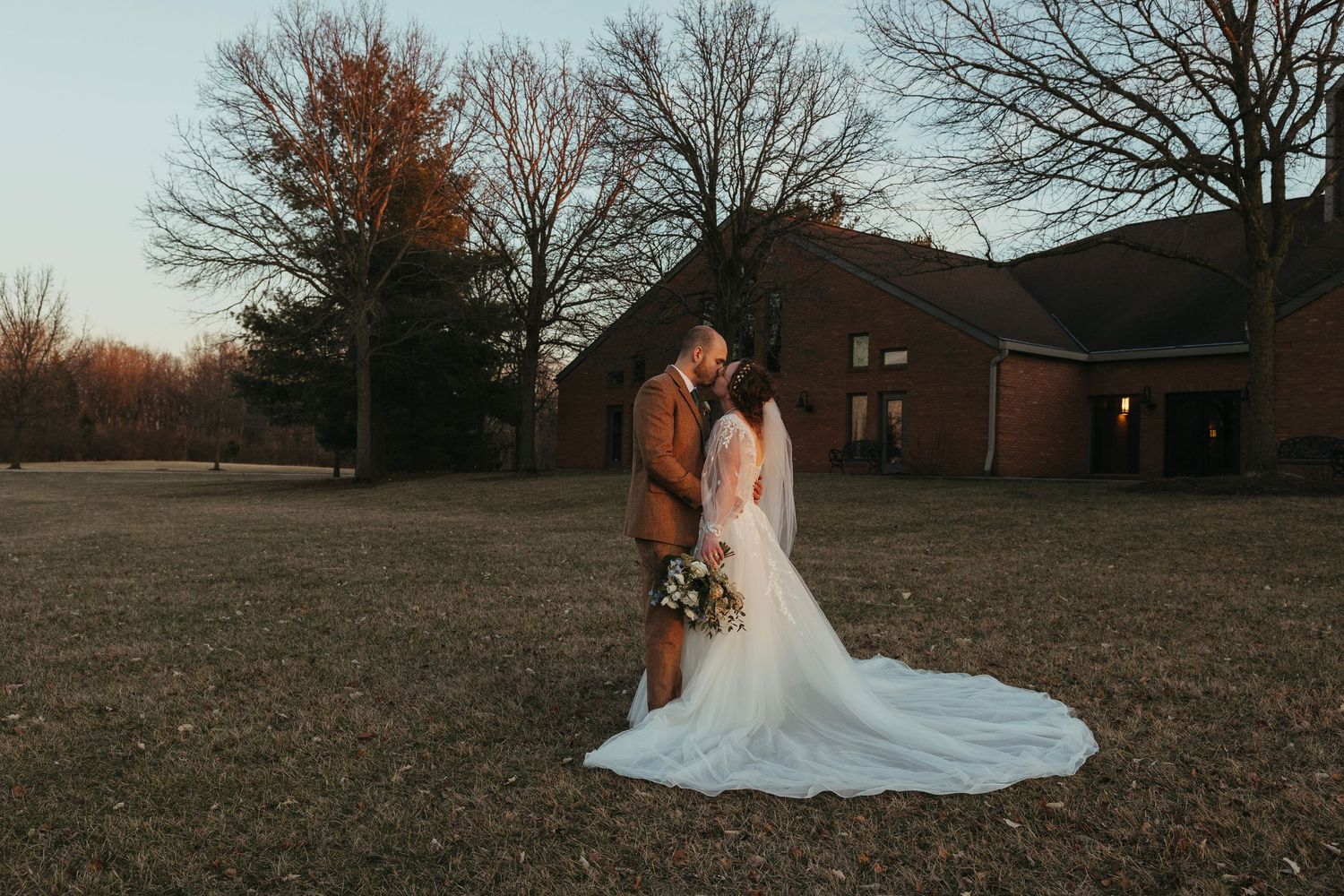Romantic wedding portraits of a couple in Indiana in March, captured in a candid, timeless style.