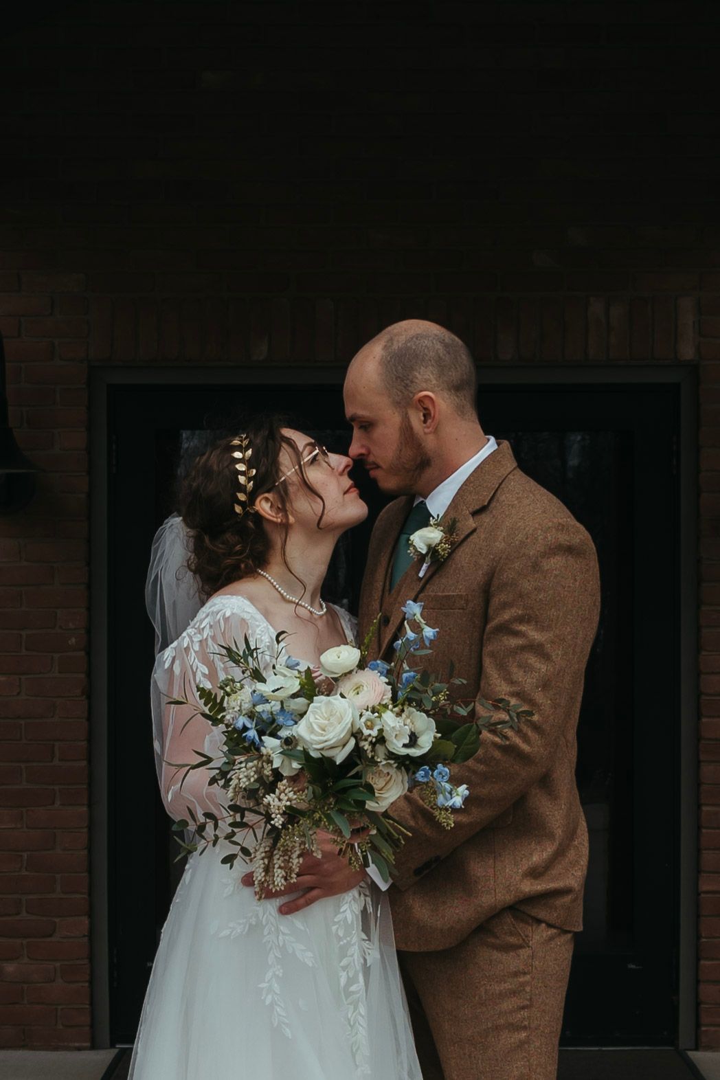 Romantic wedding portraits of a couple in Indiana in March, captured in a candid, timeless style.