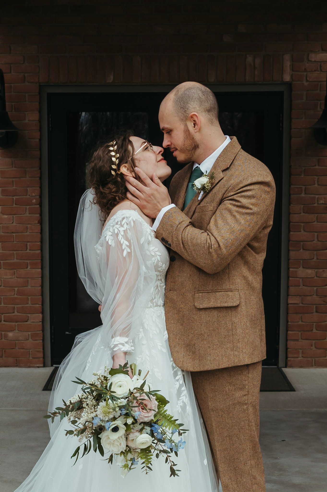 Romantic wedding portraits of a couple in Indiana in March, captured in a candid, timeless style.