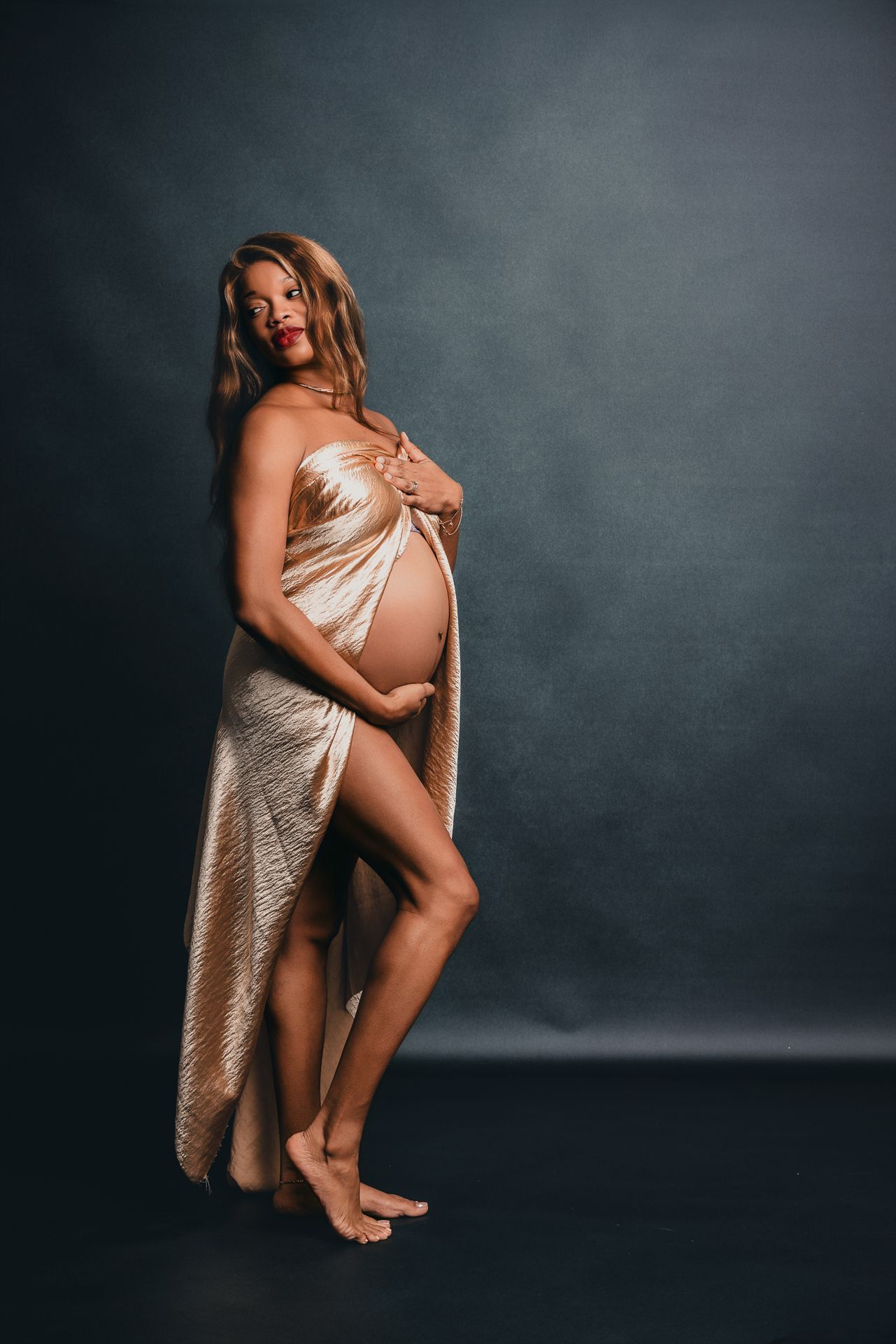 Luxury maternity photography session in Vista CA studio for expecting mother by North County San Diego photographer