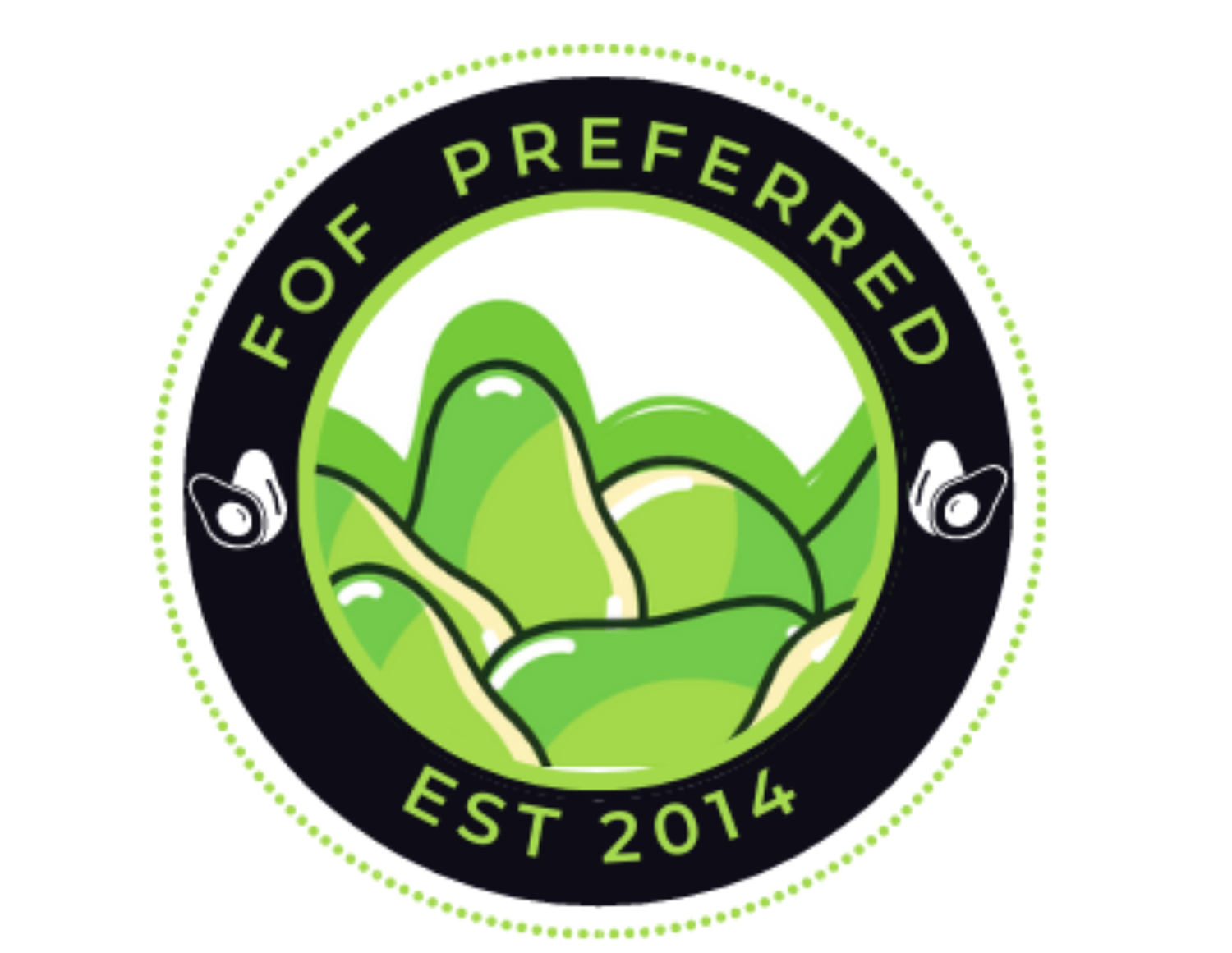 FOF Preferred Est 2014 round logo featuring green lettuce graphic on dark background.