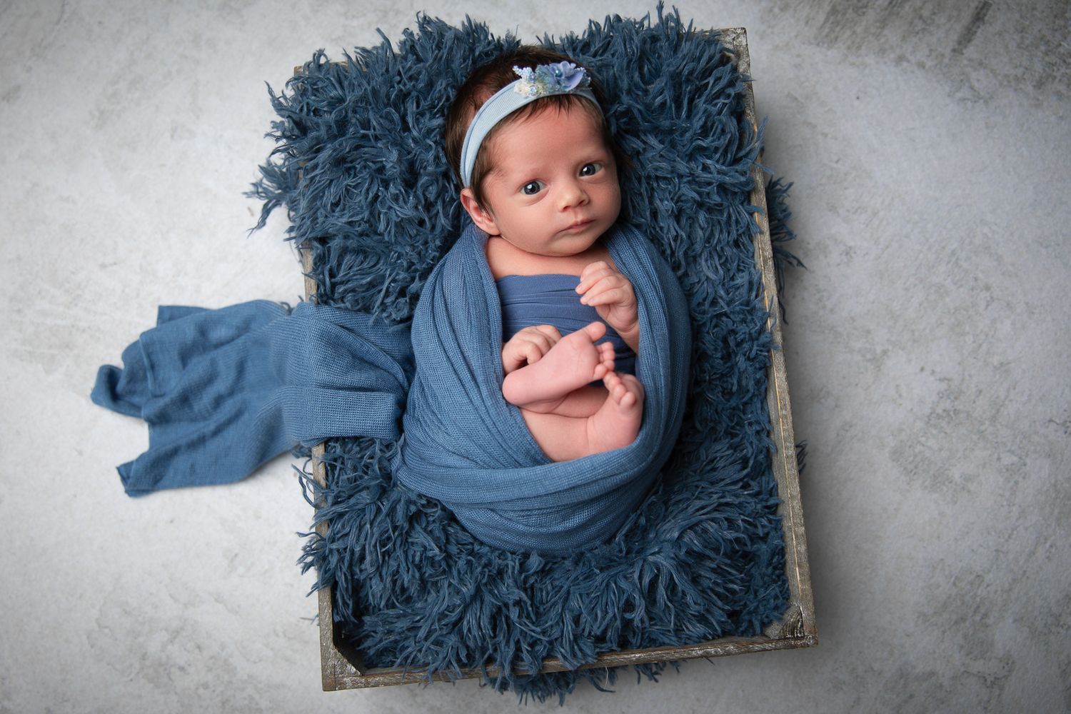 Vista CA newborn photography studio offering posed baby portraits with wraps and props by Sarah Bracci Photographics.