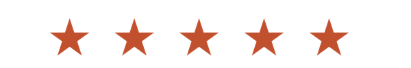Five orange-red star icons displayed in a row representing a five-star rating on a white background.