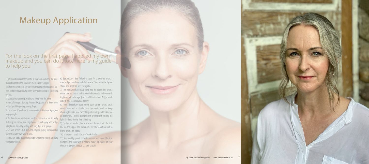Professional makeup application process shown in before and after style photos.