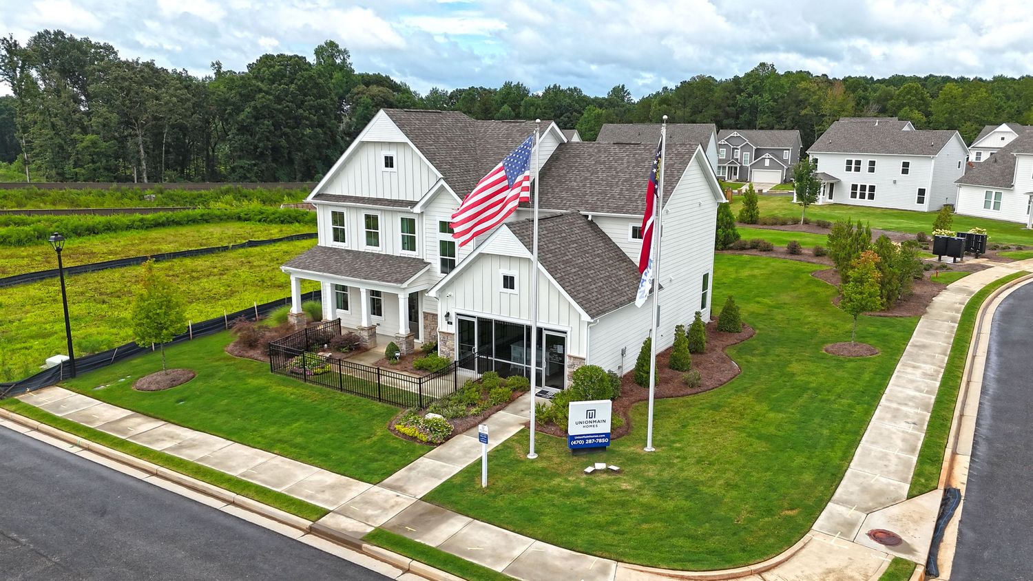Drone photograph of listing offices