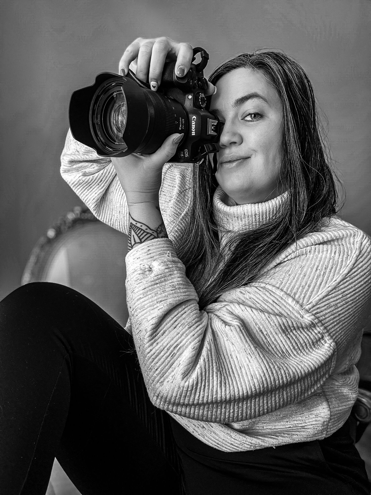 Black and white portrait of the photographer
