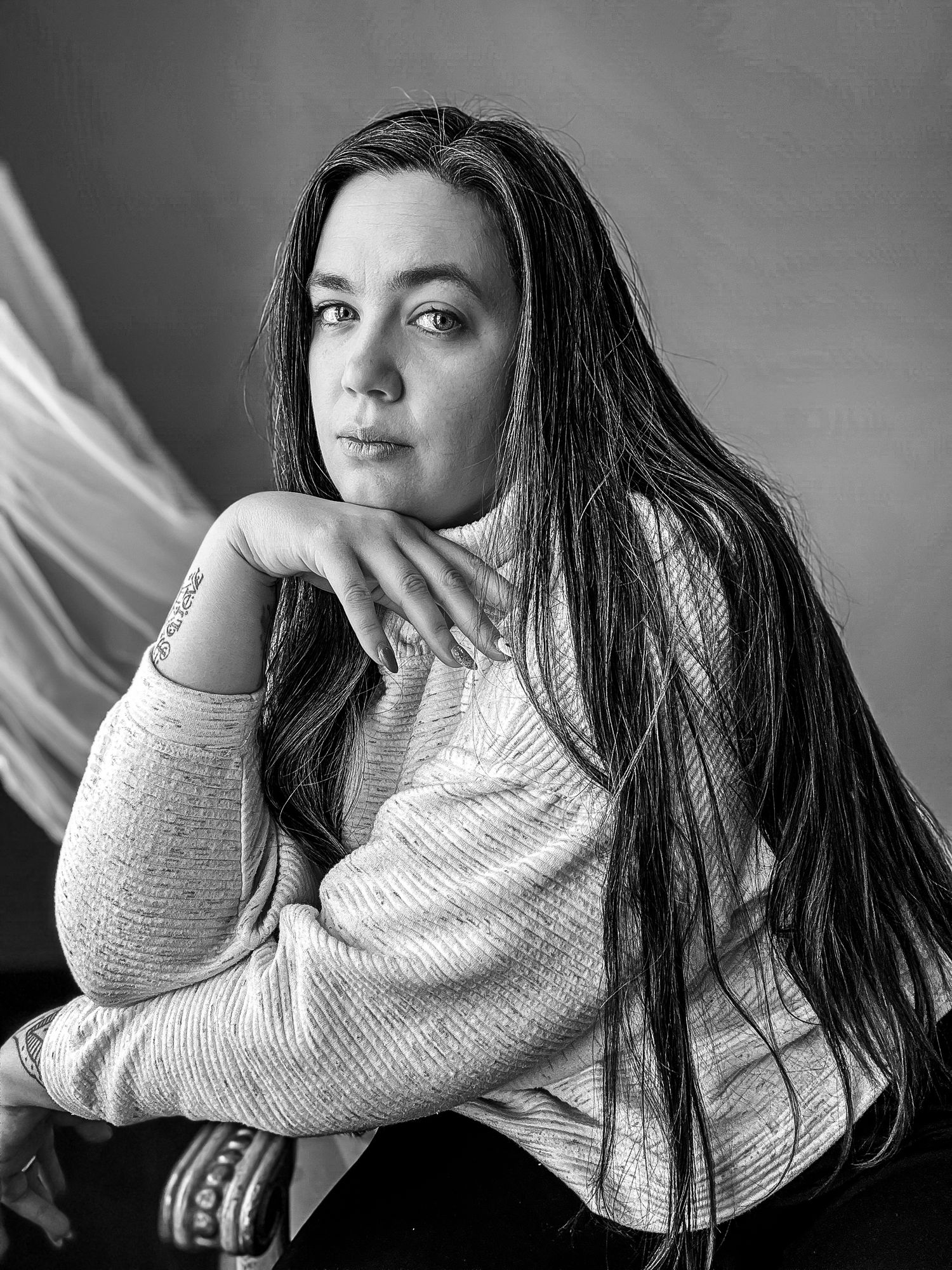 Black and white portrait of the photographer