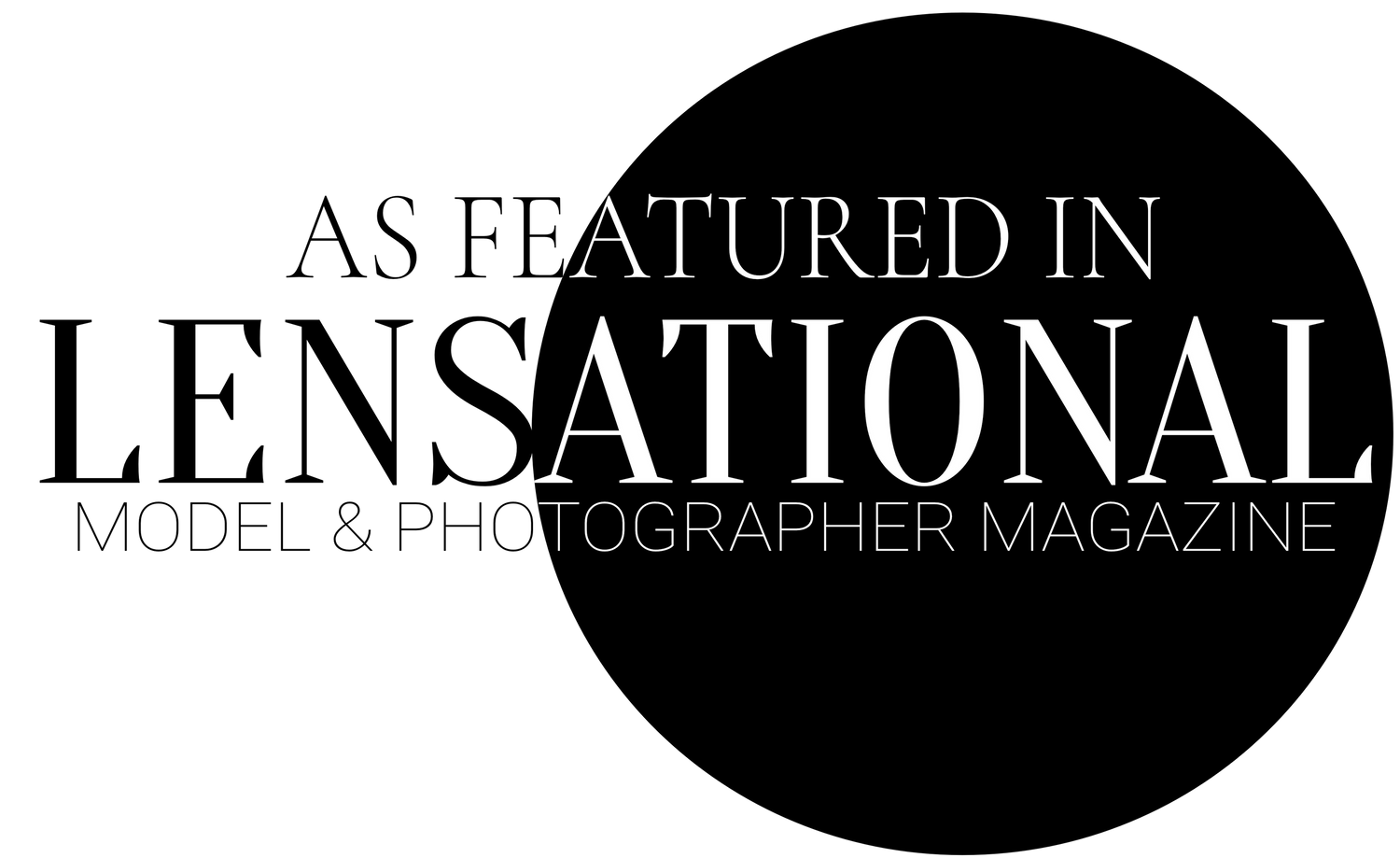 As Featured In Lensational Model and Photographer Magazine badge.