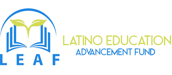 A circular blue and green logo design for Latino Education Advancement Fund featuring an open book symbol.