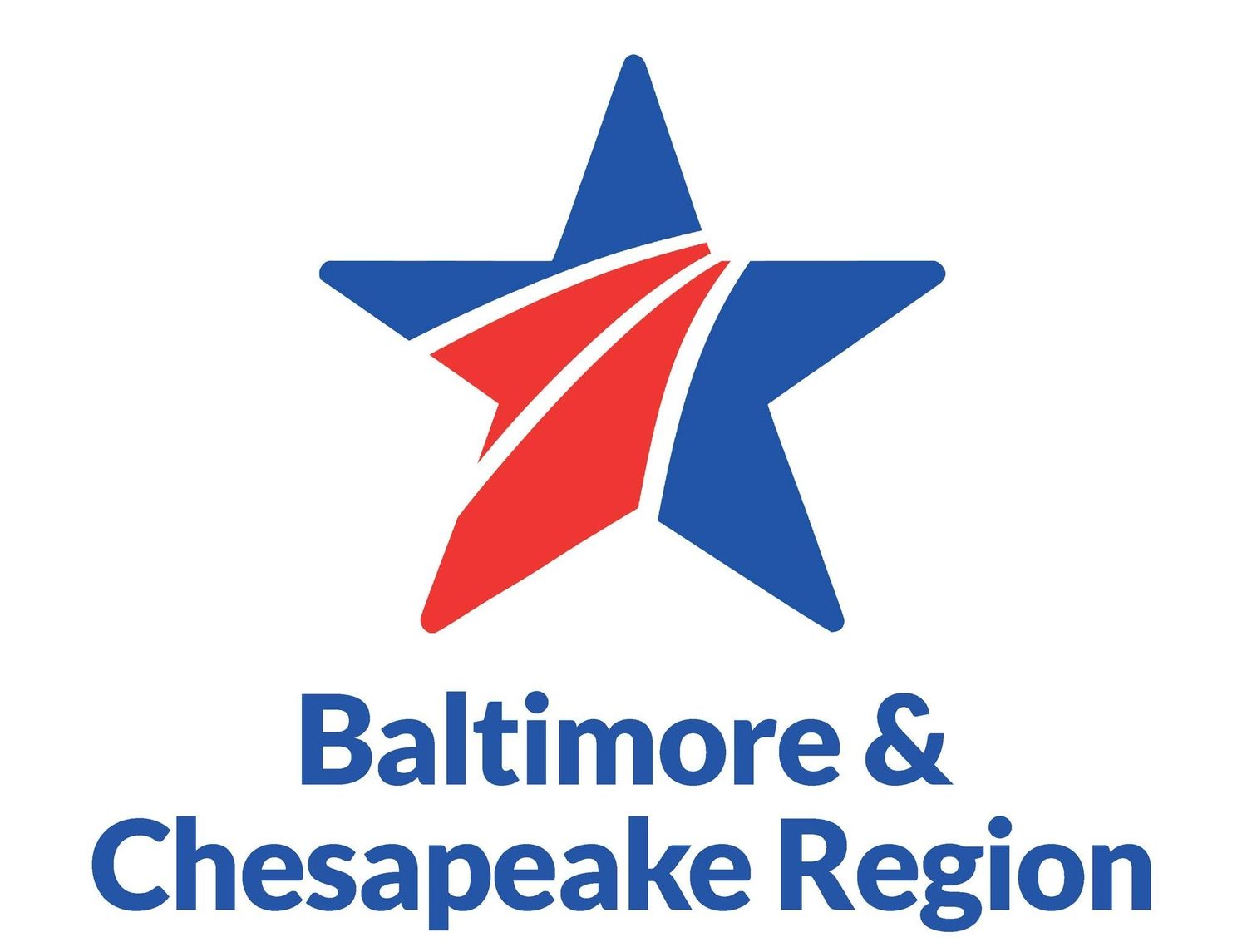 Three red and blue star-shaped logos representing Baltimore and Chesapeake Region branding.