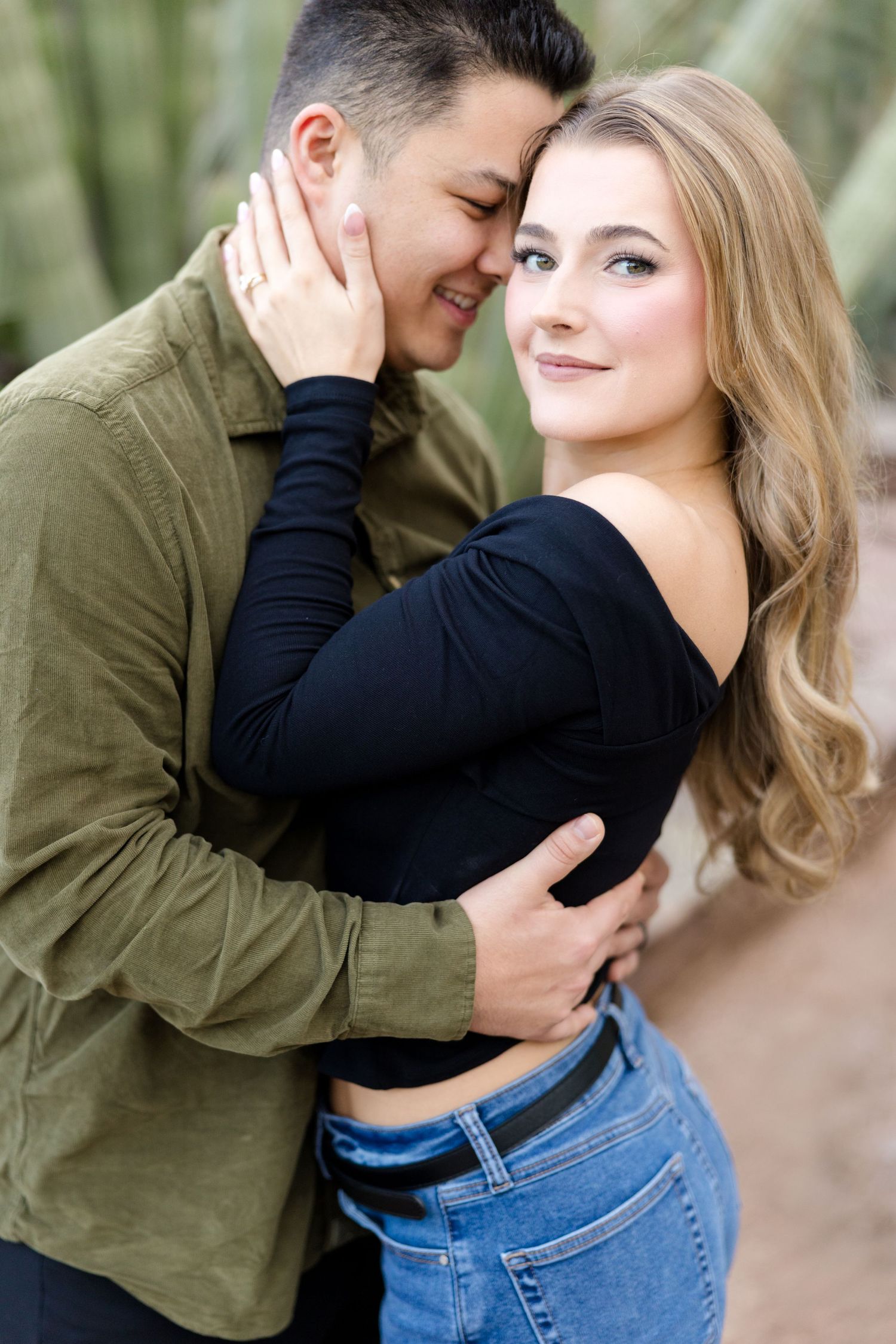 Couple at gardens for engagement session