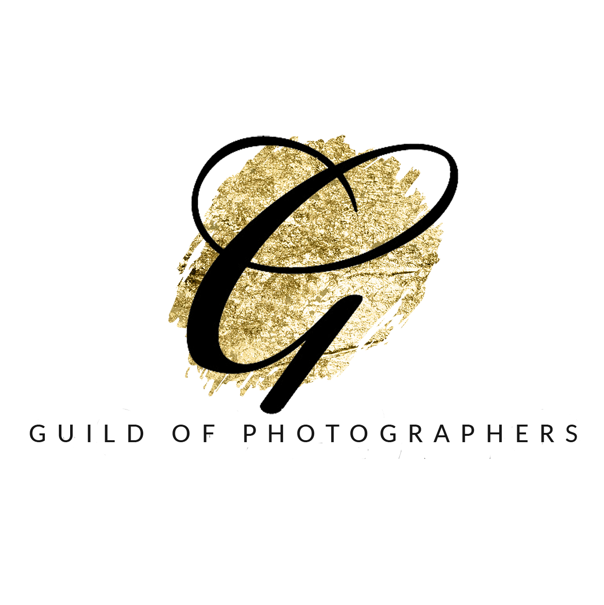 Elegant black and gold logo design for Guild of Photographers with stylized G.